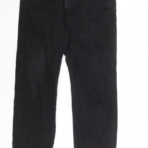 Marks and Spencer Mens Black Cotton Straight Jeans Size 34 in L29 in Regular Zip