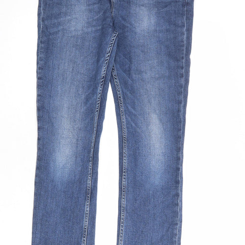 Fat Face Womens Blue Cotton Straight Jeans Size 12 L30 in Regular Zip