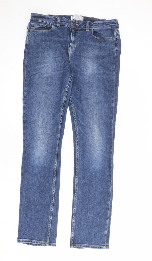 Fat Face Womens Blue Cotton Straight Jeans Size 12 L30 in Regular Zip