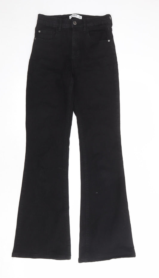 Pull&Bear Womens Black Cotton Flared Jeans Size 6 L31 in Regular Zip