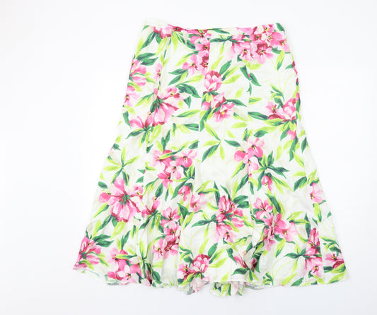 Viyella Womens Multicoloured Floral Linen Swing Skirt Size 12 Zip
