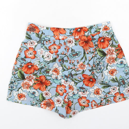 Boohoo Womens Blue Floral Polyester Basic Shorts Size 10 Regular Zip