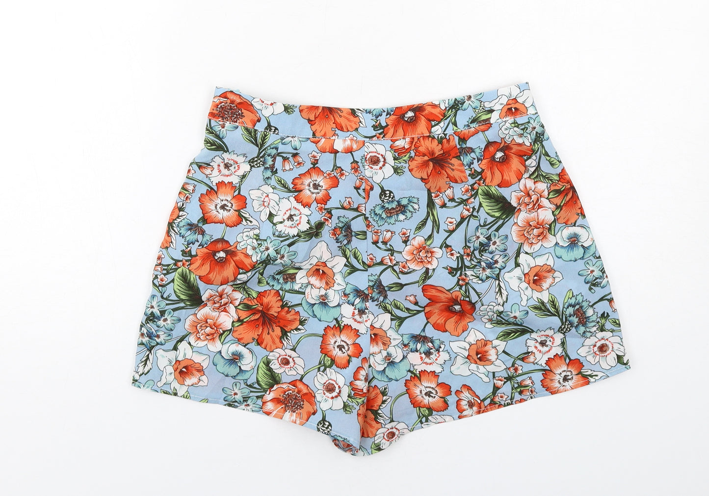 Boohoo Womens Blue Floral Polyester Basic Shorts Size 10 Regular Zip
