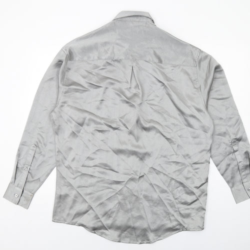 ASOS Mens Silver Polyester Button-Up Size S Collared Button