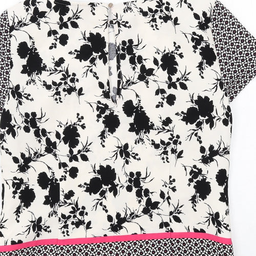 Oasis Womens White Geometric Polyester Basic T-Shirt Size 8 Boat Neck