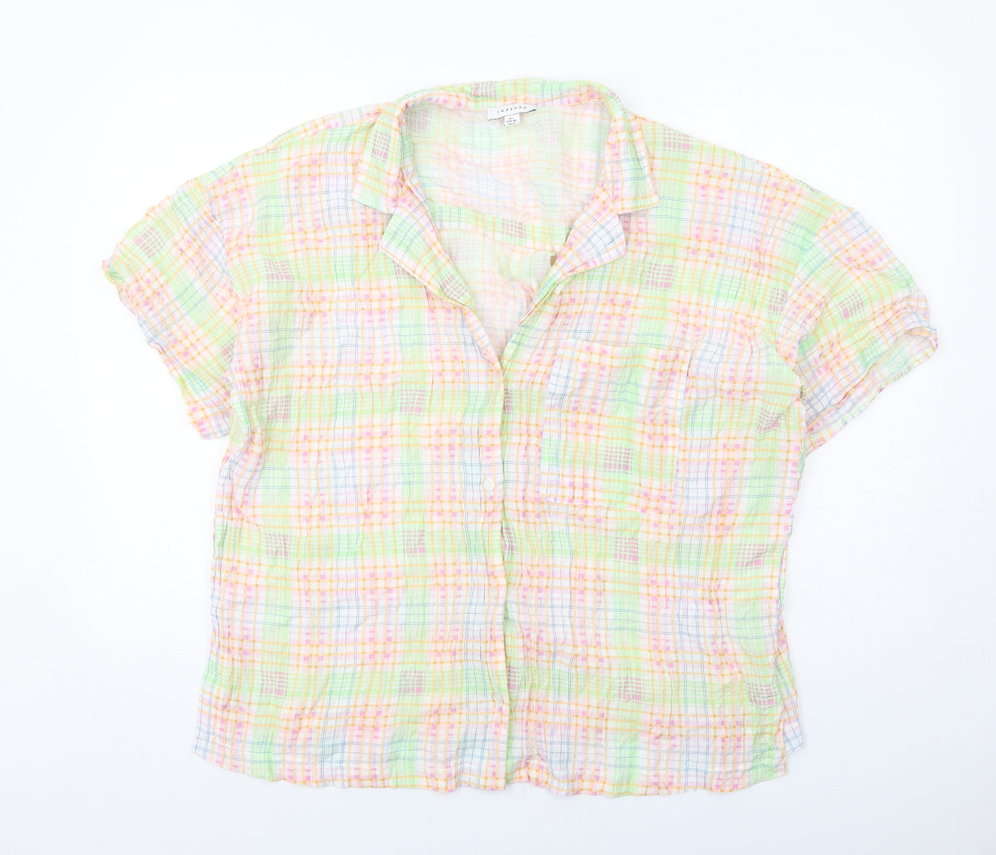 Topshop Womens Multicoloured Plaid Viscose Basic Button-Up Size L Collared