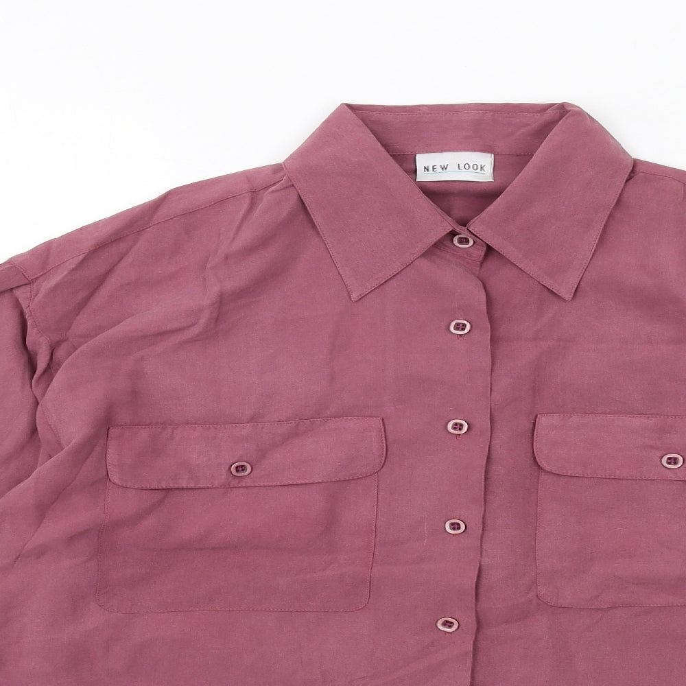 New Look Womens Purple Silk Basic Button-Up Size 12 Collared