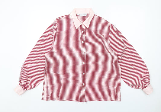 Sensations Womens Pink Striped Silk Basic Button-Up Size 16 Collared