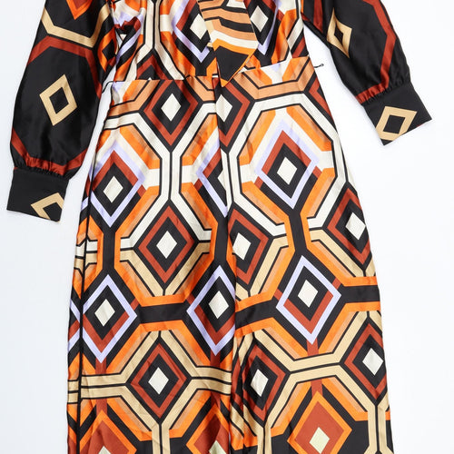 Zara Womens Multicoloured Geometric Viscose Jumpsuit One-Piece Size M Button
