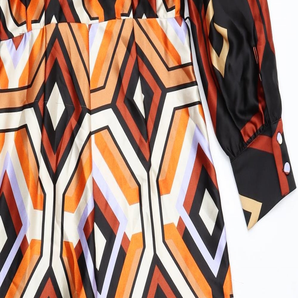 Zara Womens Multicoloured Geometric Viscose Jumpsuit One-Piece Size M Button
