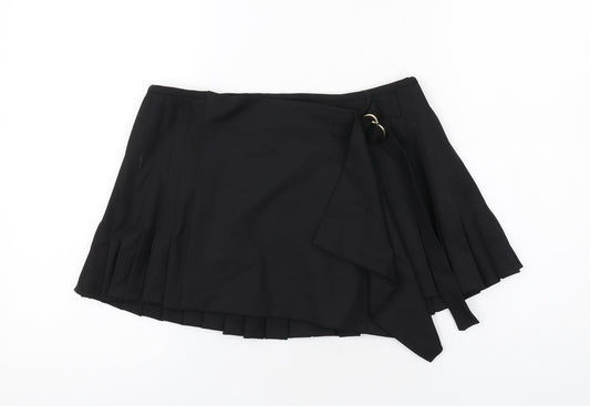 Zara Womens Black Viscose Pleated Skirt Size S Button