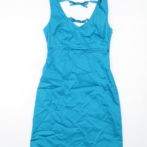 Oasis Womens Blue Cotton A-Line Size 8 V-Neck Zip