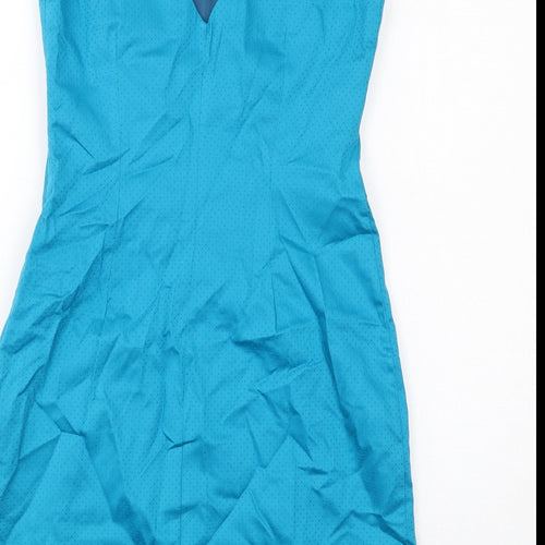 Oasis Womens Blue Cotton A-Line Size 8 V-Neck Zip