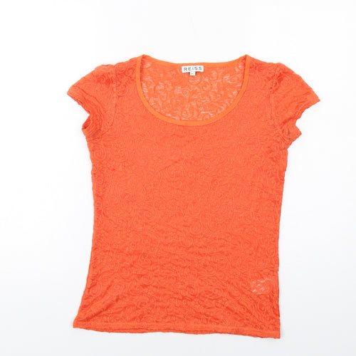 Reiss Womens Orange Polyester Basic T-Shirt Size XS Boat Neck