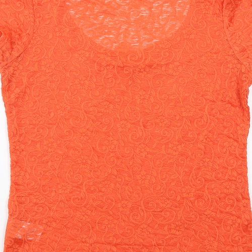 Reiss Womens Orange Polyester Basic T-Shirt Size XS Boat Neck