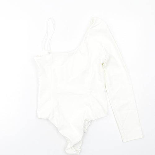 Zara Womens White Polyester Bodysuit One-Piece Size M Zip