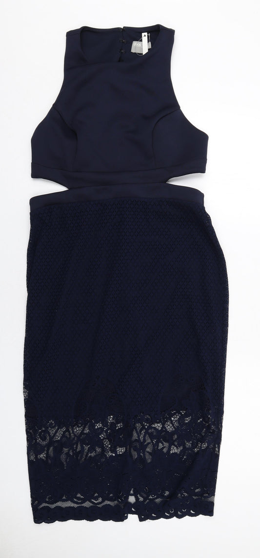 ASOS Womens Blue Geometric Polyester Bodycon Size 16 Round Neck Zip