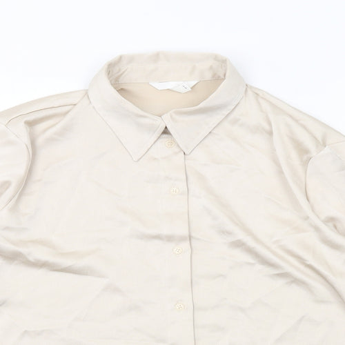 H&M Womens Beige Polyester Basic Button-Up Size L Collared