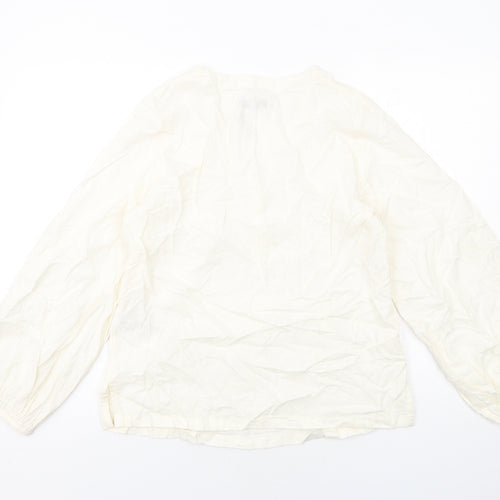Marks and Spencer Womens Ivory Linen Basic Blouse Size 10 V-Neck