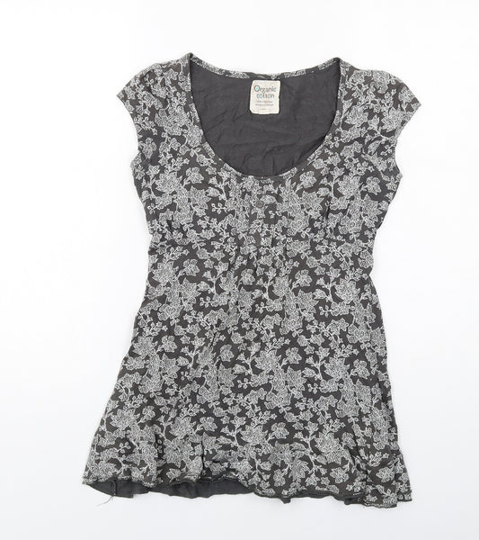 New Look Womens Grey Geometric Cotton Basic T-Shirt Size 10 Scoop Neck