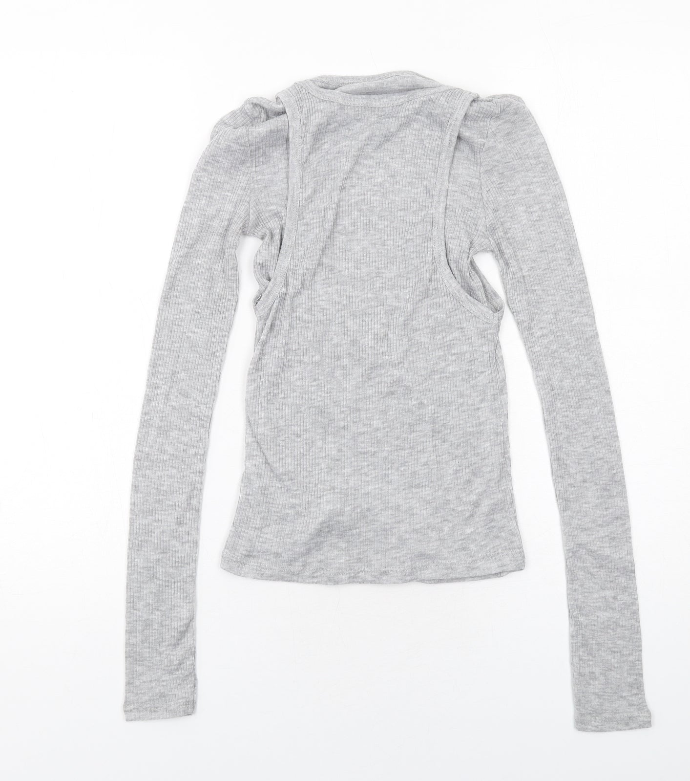 Zara Womens Grey Cotton Basic T-Shirt Size S Round Neck
