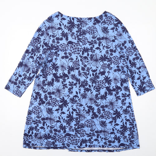 Bonmarché Womens Blue Floral Viscose A-Line Size 14 Round Neck Pullover