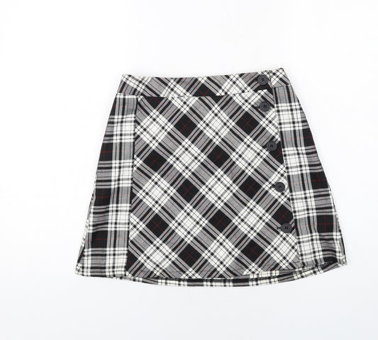 Cooperative Womens Black Plaid Viscose Mini Skirt Size S Button
