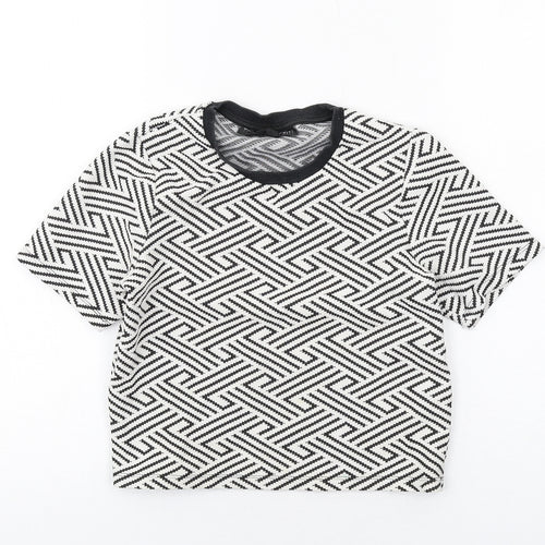 Topshop Womens White Geometric Cotton Basic T-Shirt Size 4 Round Neck