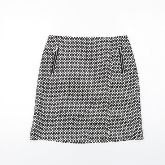 Wallis Womens Black Geometric Polyester Mini Skirt Size 10 Zip