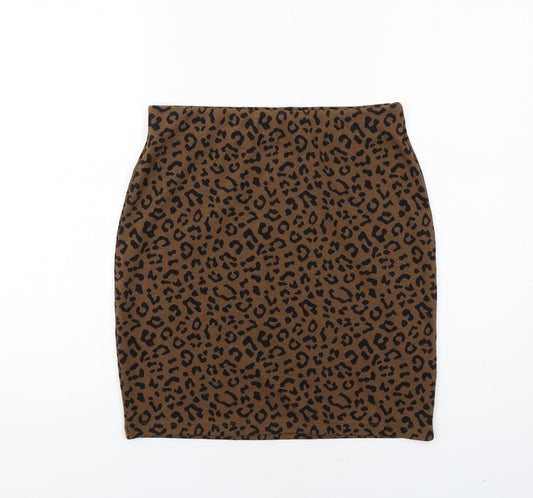 New Look Womens Brown Animal Print Polyester Mini Skirt Size 10 - Leopard Print
