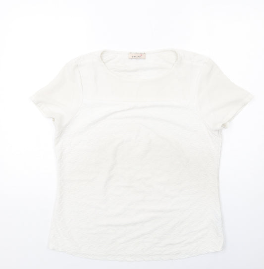 Per Una Womens White Polyester Basic T-Shirt Size 16 Round Neck