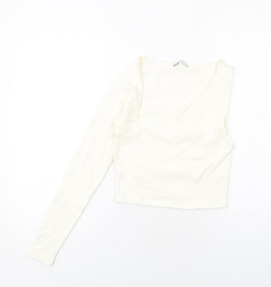 Zara Womens Ivory Cotton Basic Tank Size L V-Neck - Asymmetric Neckline