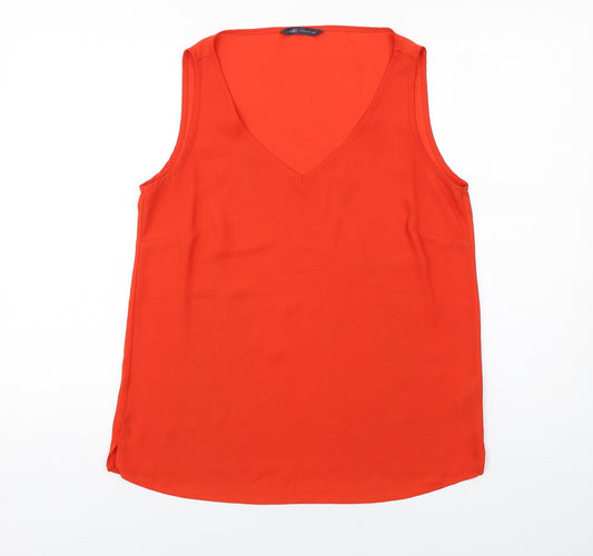 Marks and Spencer Womens Orange Polyester Basic Tank Size 12 V-Neck