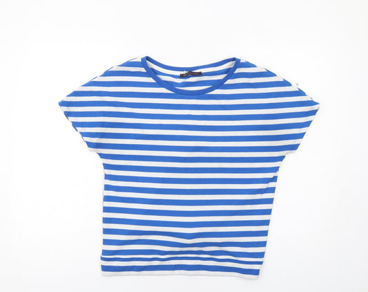 Marks and Spencer Womens Blue Striped Polyester Basic T-Shirt Size 10 Round Neck
