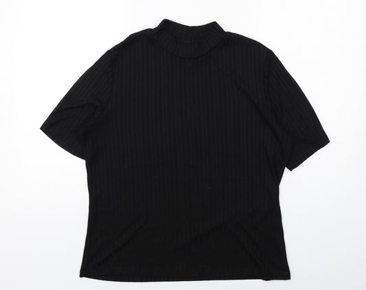 H&M Womens Black Polyester Basic T-Shirt Size XL Mock Neck
