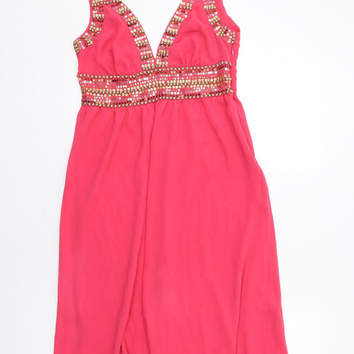 Bay Womens Pink Polyester Tank Dress Size 10 V-Neck Zip