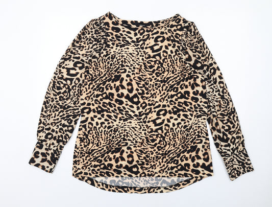 NEXT Womens Beige Animal Print Polyester Basic Blouse Size 16 Round Neck - Leopard Print