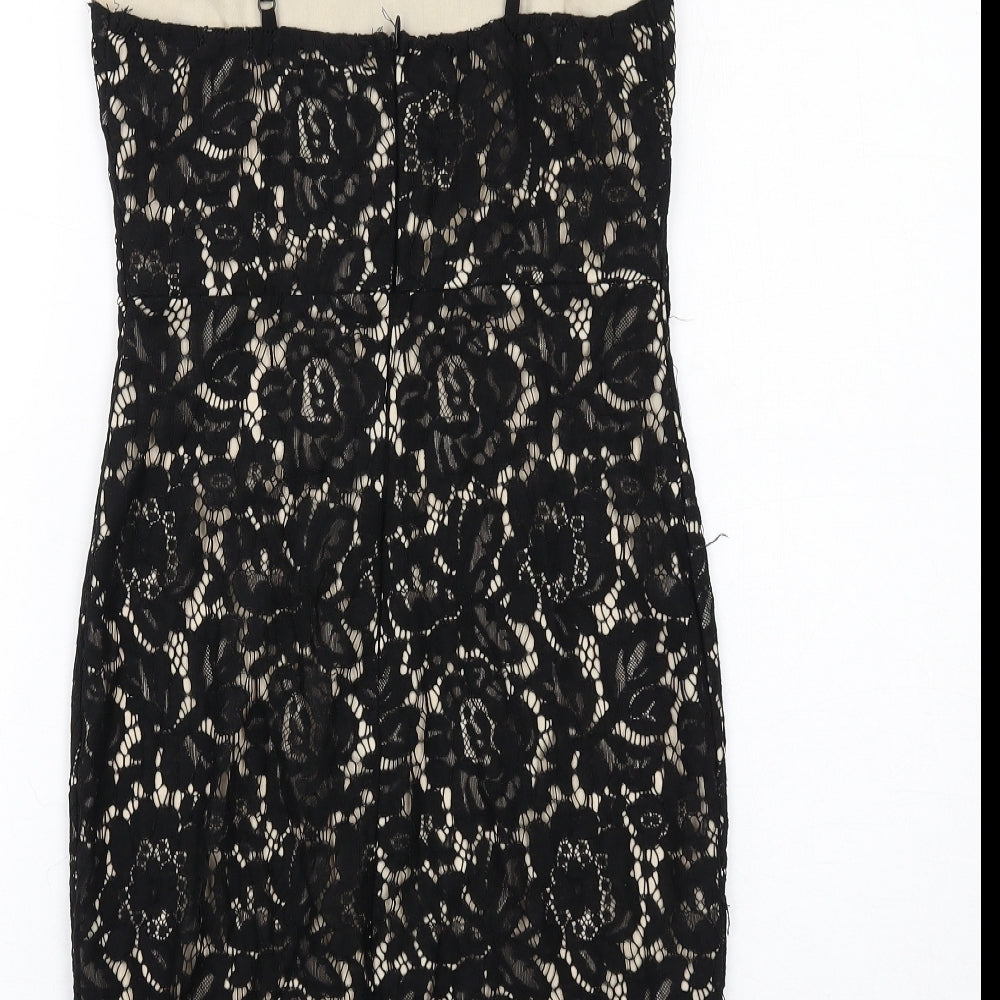 AX Paris Womens Black Polyester Shift Size 10 V-Neck Zip