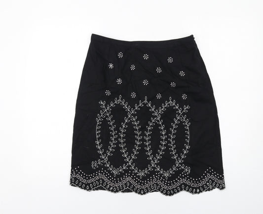 Malcolm & Co Womens Black Geometric Linen Straight & Pencil Skirt Size 10 Zip