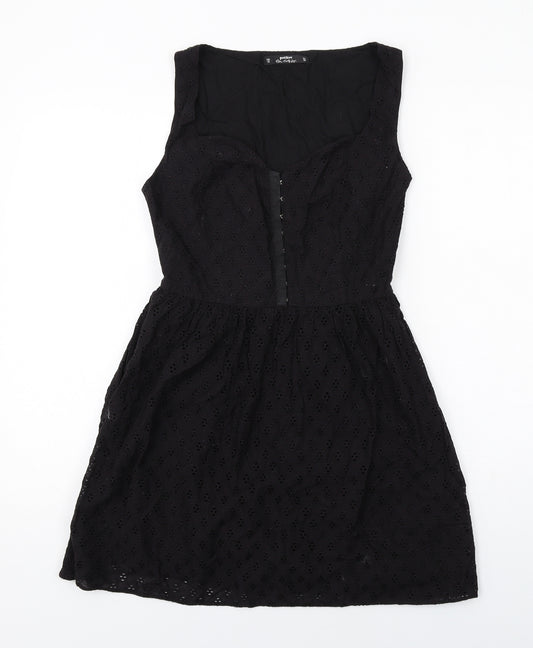 Miss Selfridge Womens Black Cotton A-Line Size 10 V-Neck Zip