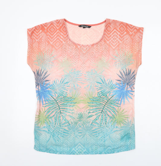 Bonmarché Womens Multicoloured Geometric Polyester Basic T-Shirt Size 12 Round Neck