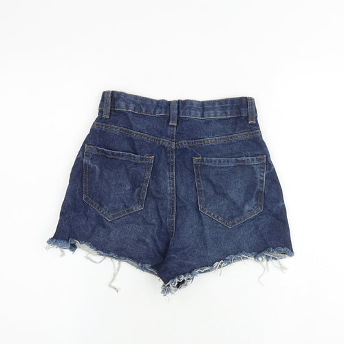 Denim & Co. Womens Blue 100% Cotton Boyfriend Shorts Size 6 Regular Zip - Raw Hem