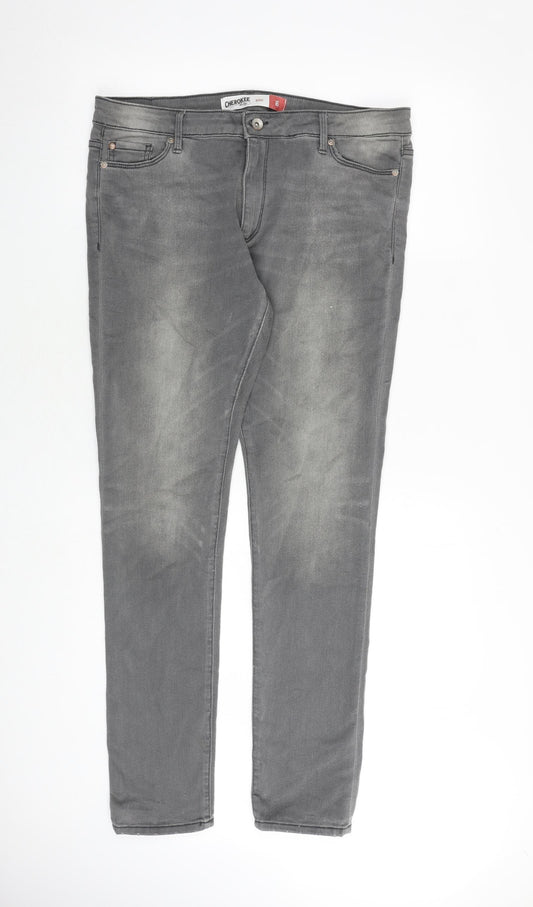 Cherokee Womens Grey Cotton Skinny Jeans Size 16 L32 in Regular Zip