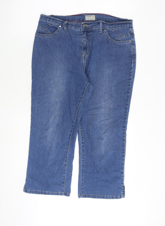 Per Una Womens Blue Cotton Cropped Jeans Size 14 L22.5 in Regular Zip