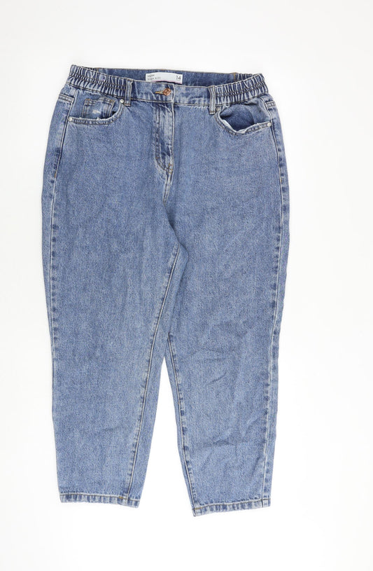 NEXT Womens Blue Cotton Mom Jeans Size 14 L24 in Regular Zip