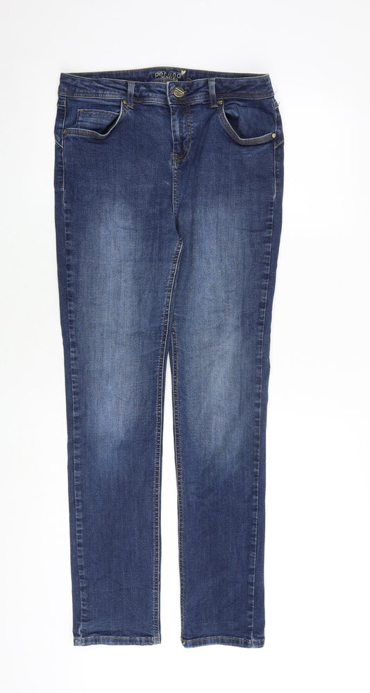 Per Una Womens Blue Cotton Straight Jeans Size 30 in L30 in Regular Zip