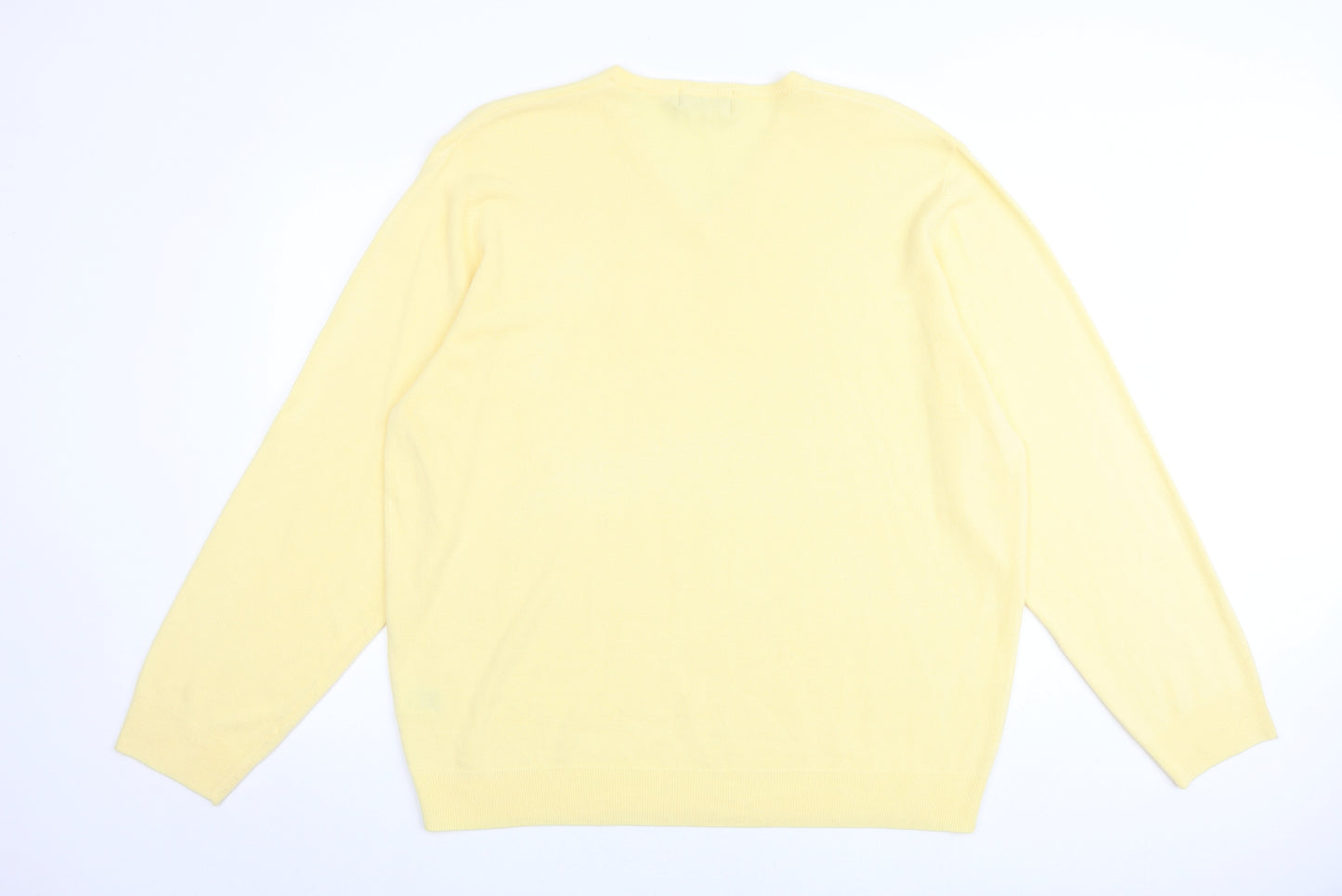 Blue Harbour Mens Yellow V-Neck Acrylic Pullover Jumper Size 2XL Long Sleeve