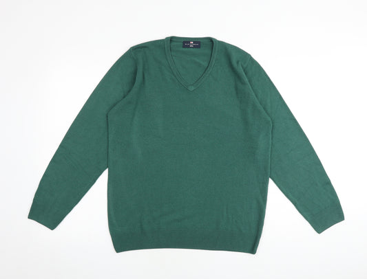 Blue Harbour Mens Green V-Neck Acrylic Pullover Jumper Size M Long Sleeve