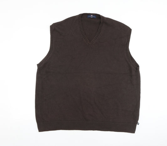 Blue Harbour Mens Brown V-Neck Cotton Vest Jumper Size 2XL Sleeveless