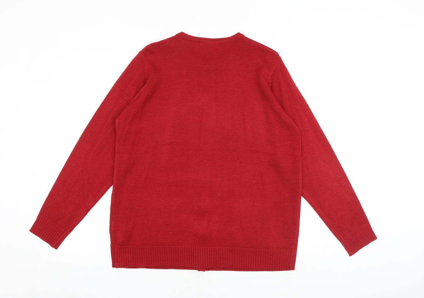 Bonmarché Womens Red Round Neck Acrylic Cardigan Jumper Size M